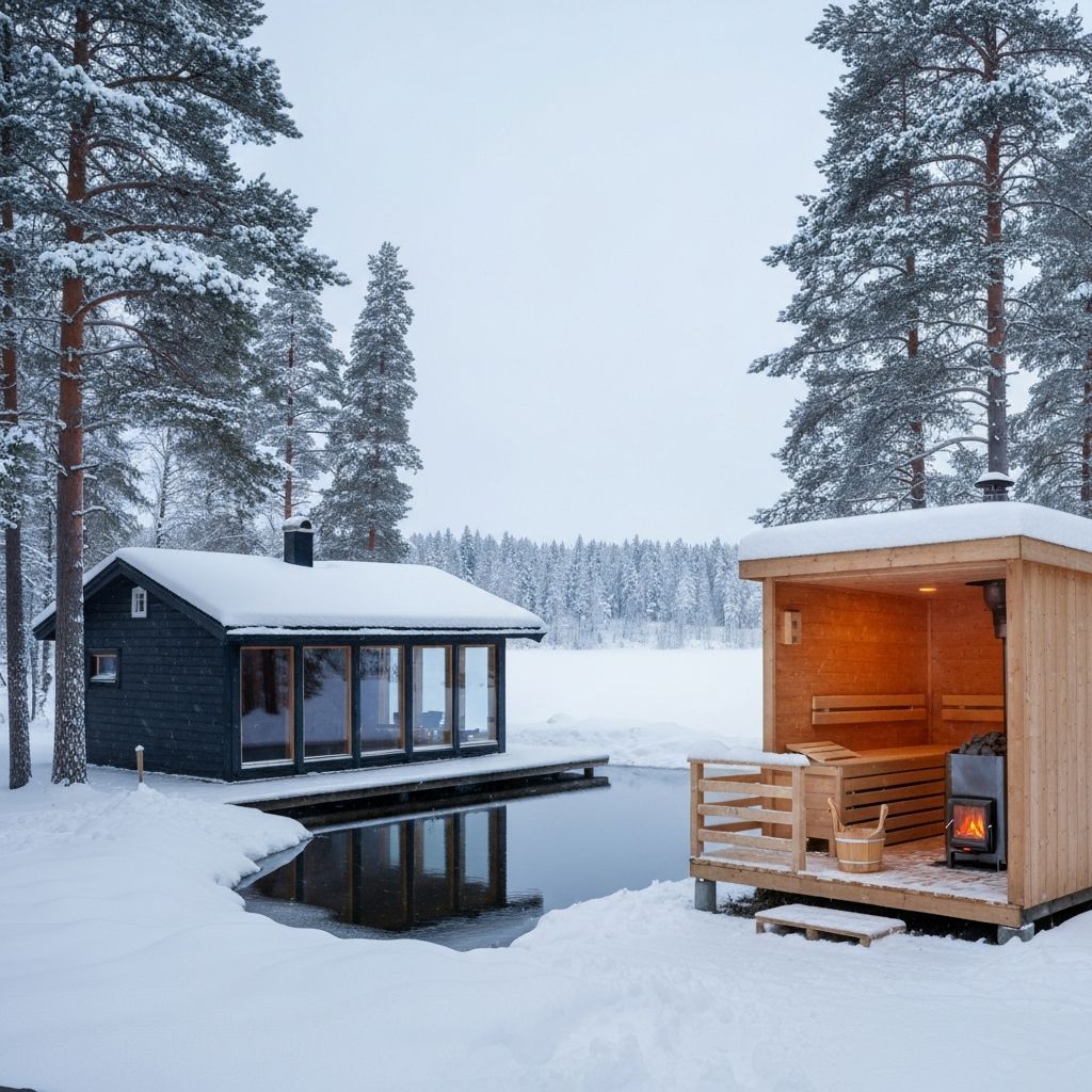 Traditional Finnish sauna and lakeside cabin retreat