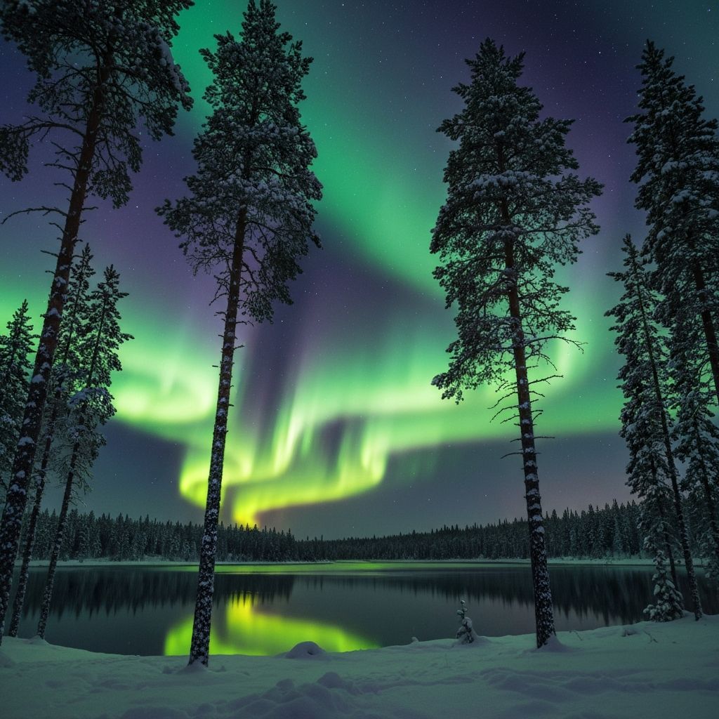 Northern Lights over Finnish landscape