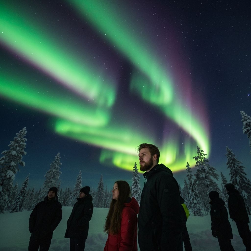 People watching Northern Lights Aurora Borealis in Finland